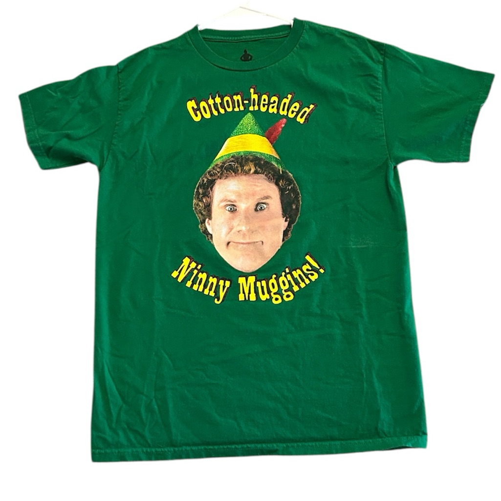Elf Christmas Graphic T-Shirt Cotton Beaded Ninny Muggins Unisex Medium